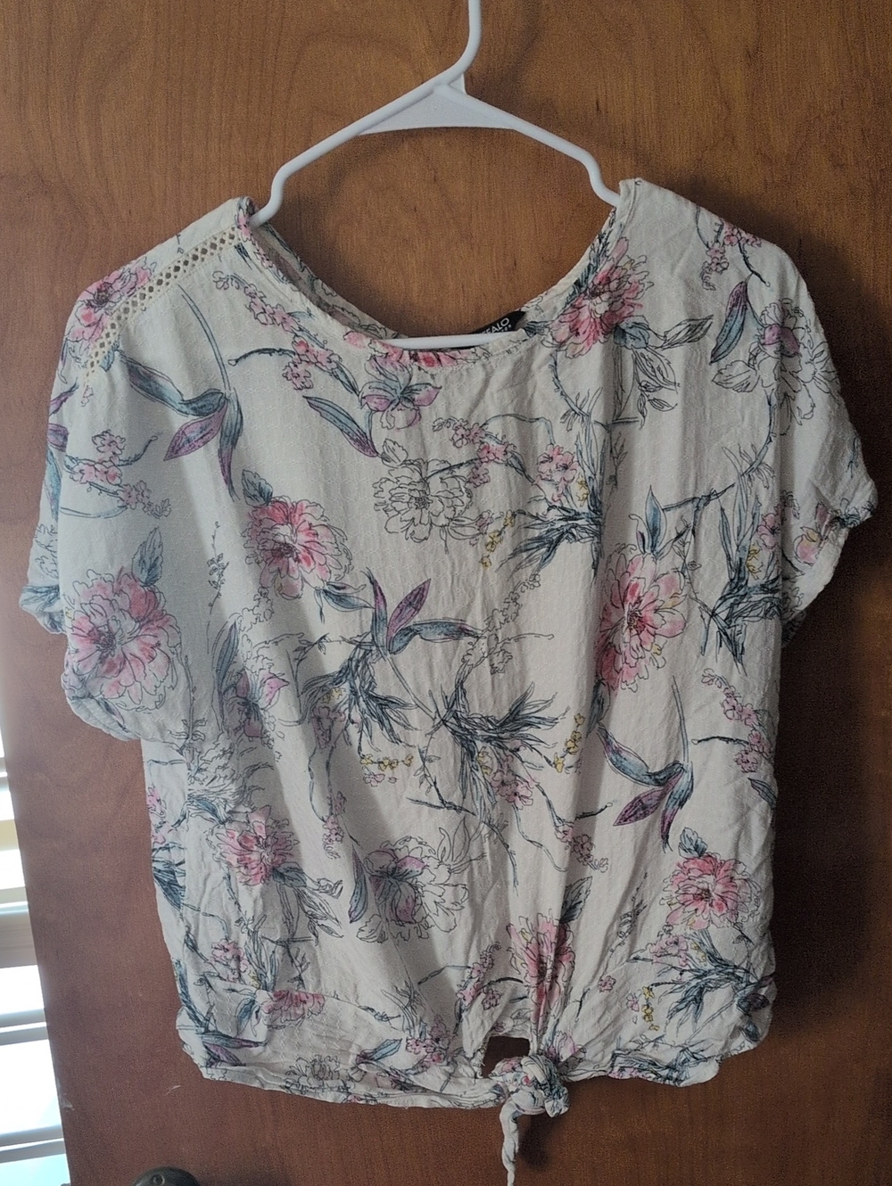 Buffalo David Bitton White Floral Tie-Front Blouse with Pink Accents